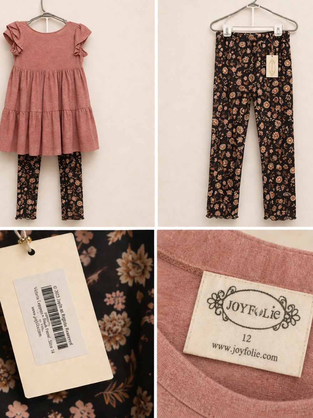 Joyfolie Dusty Rose Tiered Tunic with Black Floral Leggings
